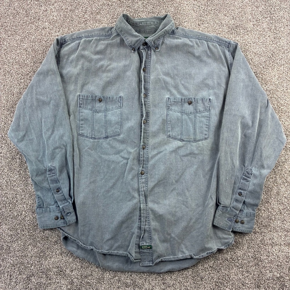 Vintage American Eagle Shirt Mens XL Blue Gray Washed Cotton Long Sleeve Button